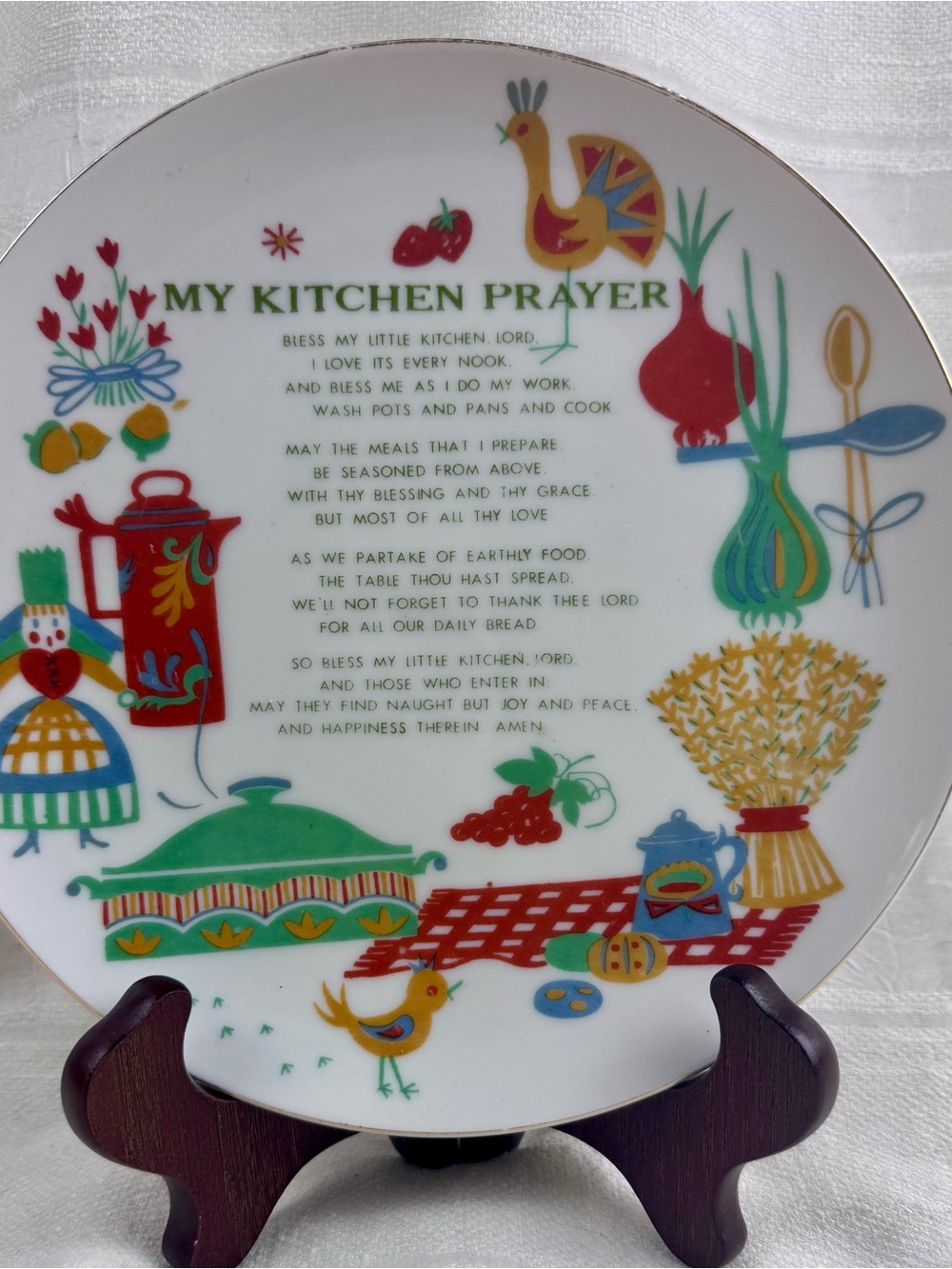 Vintage Napco “My Kitchen Prayer” 8” Plate Folk Art Ceramic
